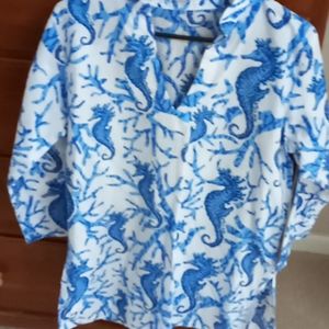 Barbara Gerwit size large blue seahorses print